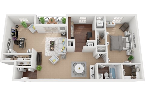 Floor plan for 1 bed, 1 bath, 1056 sqft